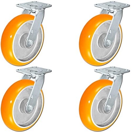 Casterhq 8"x2" Non-Marking Orange Tread Polyurethane Casters, 4 Swi 30TS820DUA63M-03-4S